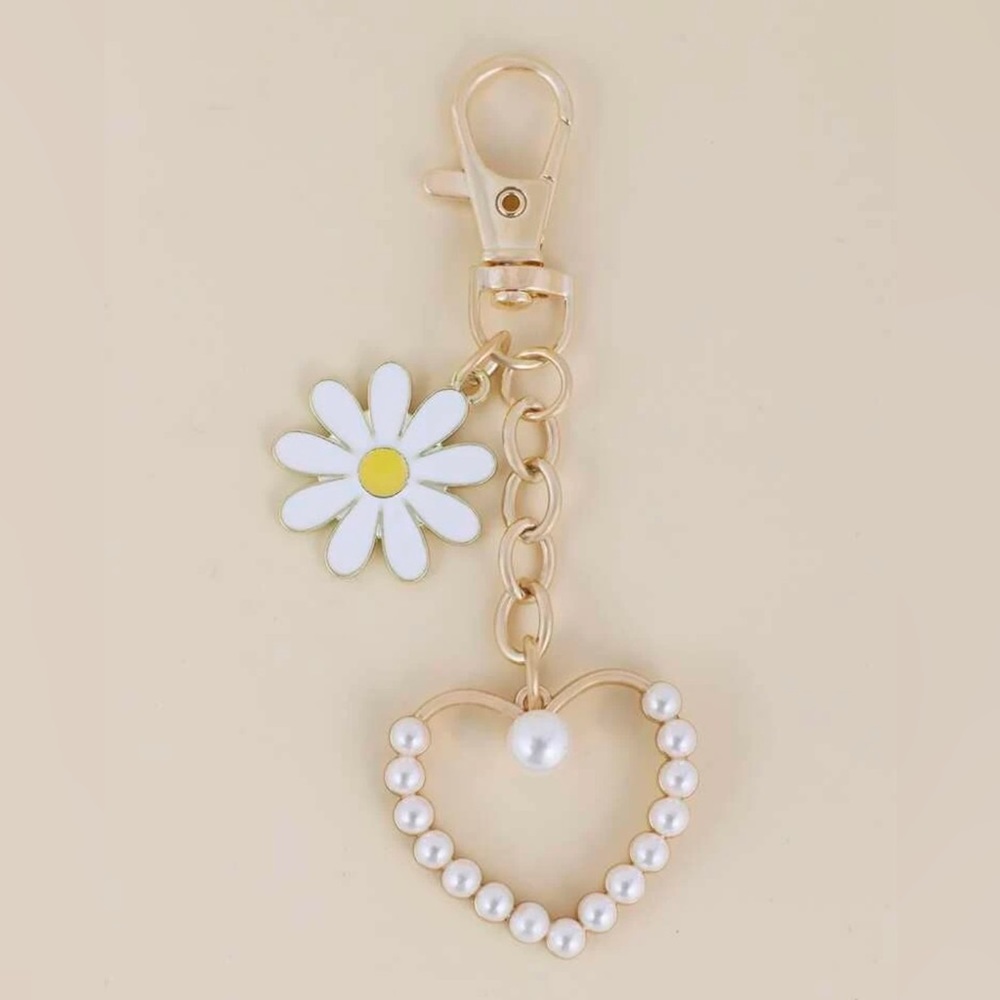 Flower and Heart Bag Charm
